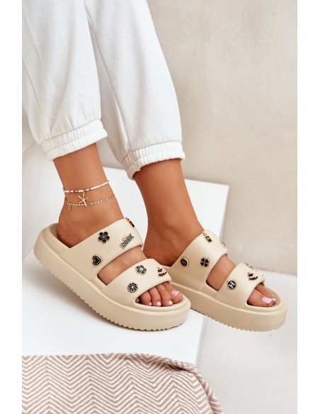Women's Foam Slippers With Decorations Beige Ravanala