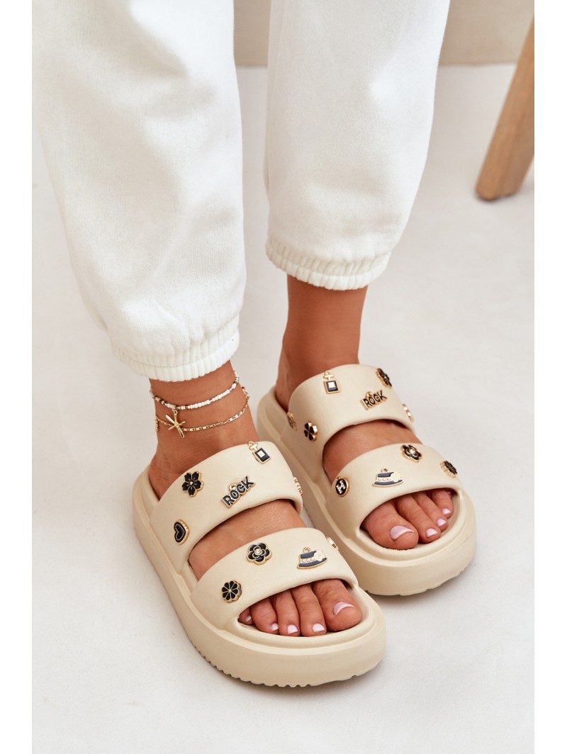 Women's Foam Slippers With Decorations Beige Ravanala