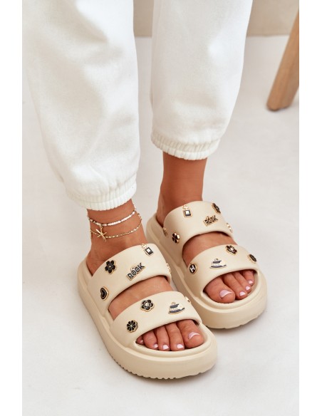 Women's Foam Slippers With Decorations Beige Ravanala