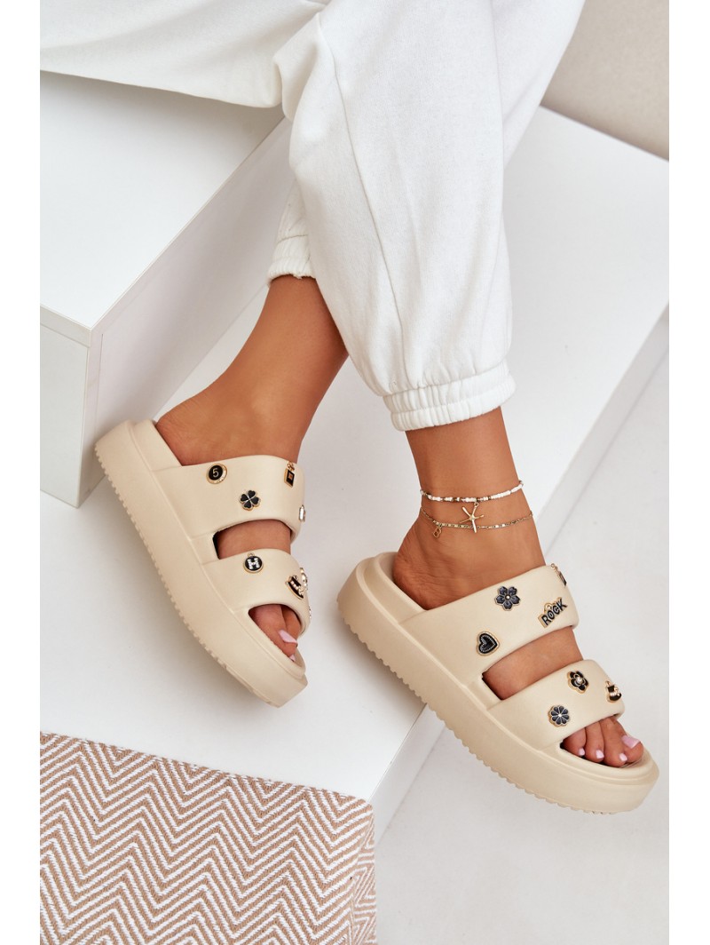 Women's Foam Slippers With Decorations Beige Ravanala