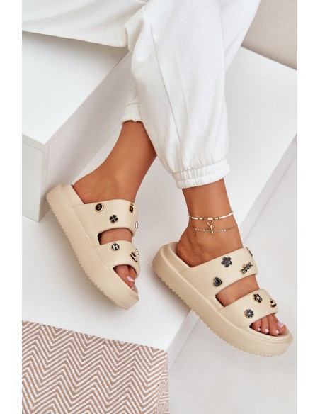 Women's Foam Slippers With Decorations Beige Ravanala