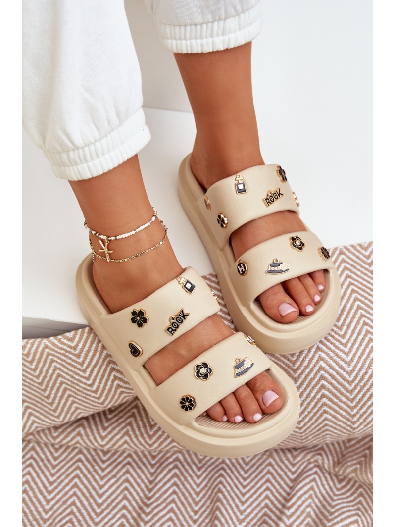 Women's Foam Slippers With Decorations Beige Ravanala