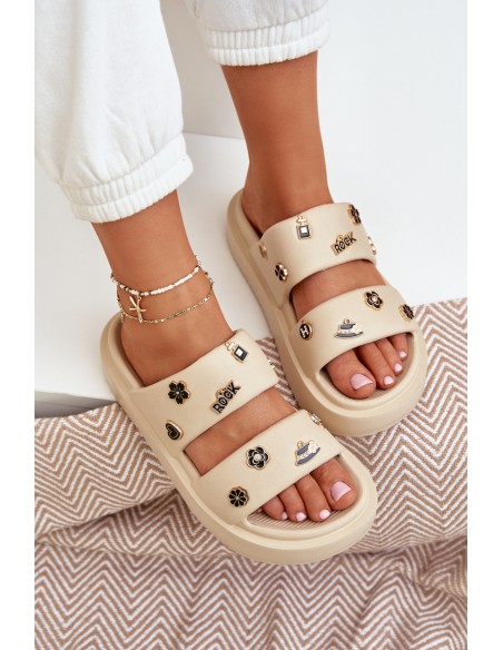 Women's Foam Slippers With Decorations Beige Ravanala