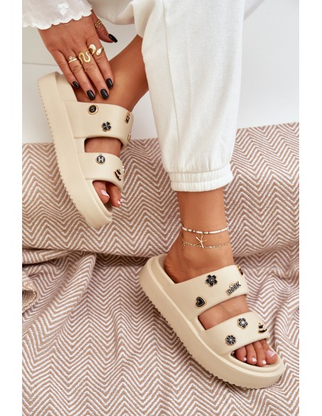 Women's Foam Slippers With Decorations Beige Ravanala