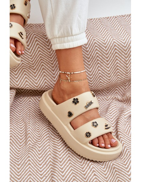 Women's Foam Slippers With Decorations Beige Ravanala