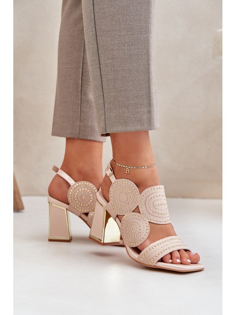 Embellished sandals on a heel beige Delariona