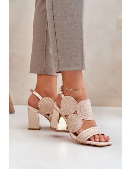 Embellished sandals on a heel beige Delariona