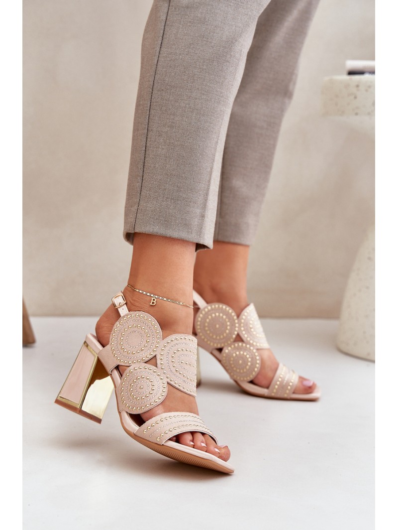 Embellished sandals on a heel beige Delariona