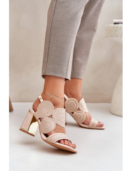 Embellished sandals on a heel beige Delariona
