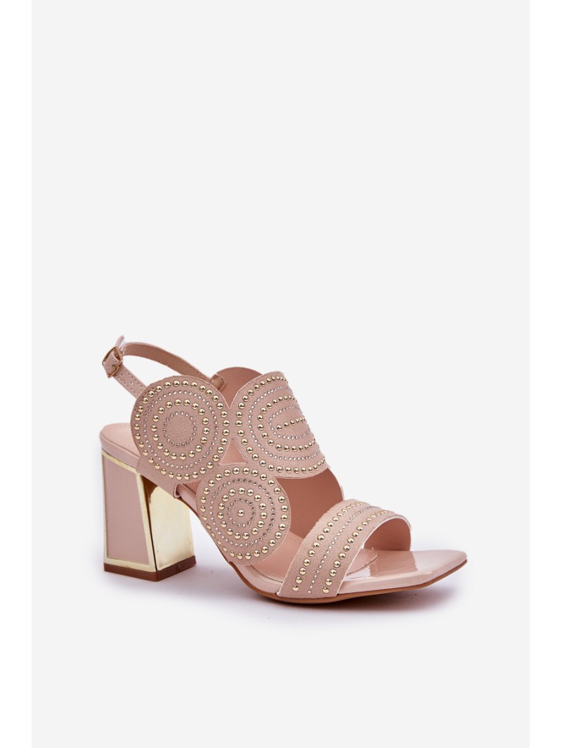Embellished sandals on a heel beige Delariona