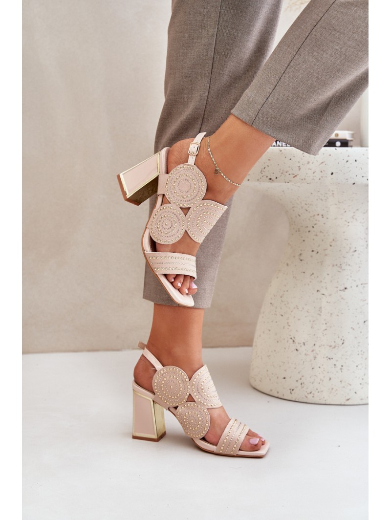 Embellished sandals on a heel beige Delariona