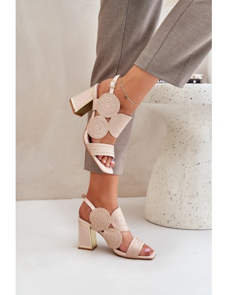 Embellished sandals on a heel beige Delariona