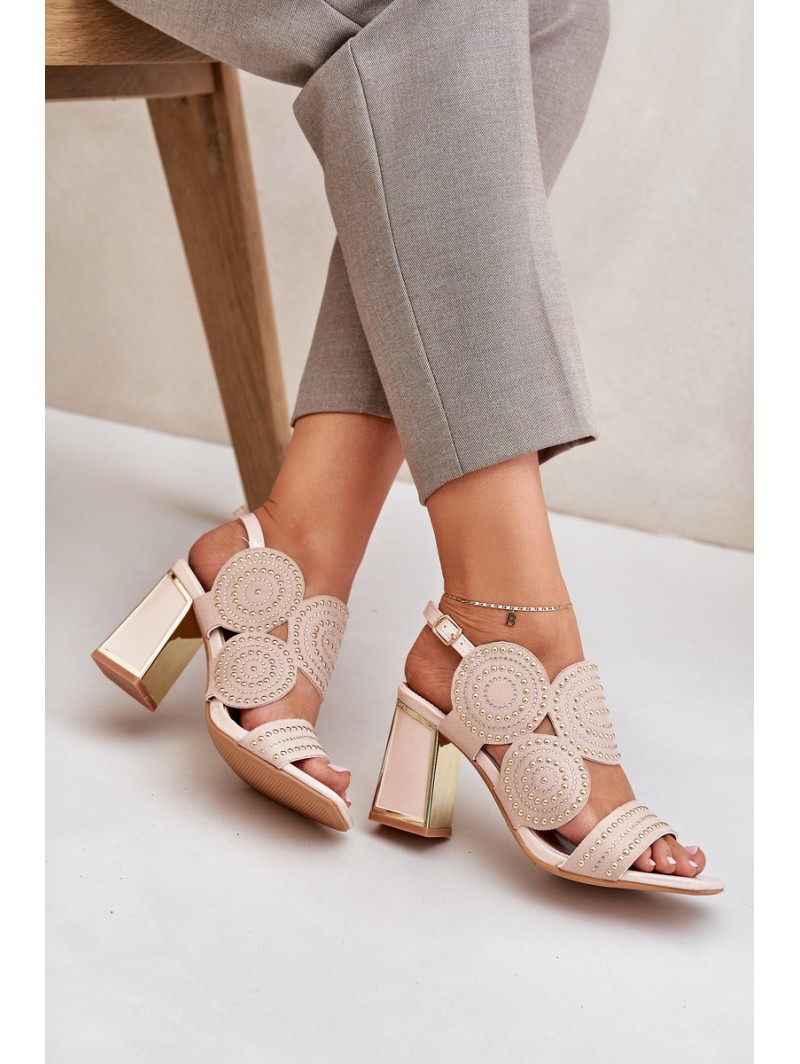 Embellished sandals on a heel beige Delariona