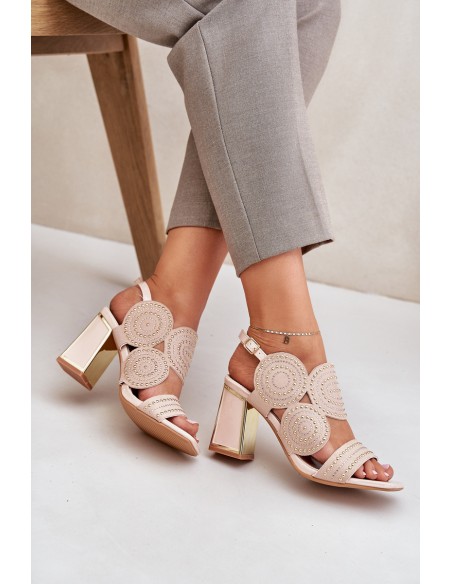 Embellished sandals on a heel beige Delariona