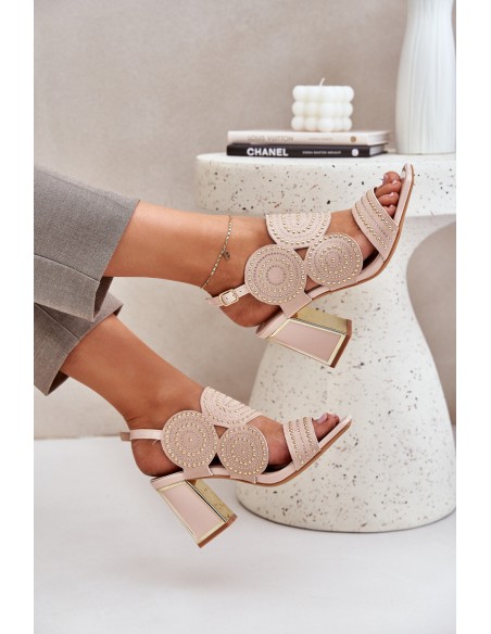 Embellished sandals on a heel beige Delariona