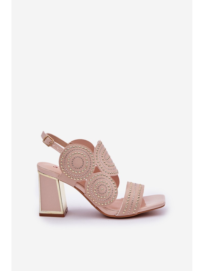 Embellished sandals on a heel beige Delariona