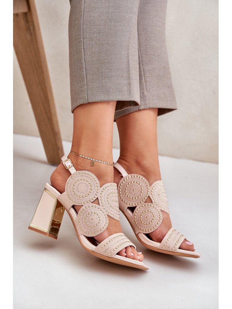 Embellished sandals on a heel beige Delariona