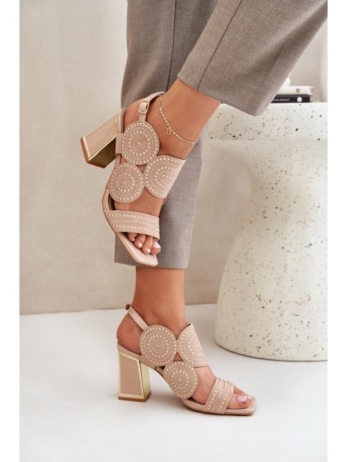 Embellished Heeled Sandals Dark Beige Delariona