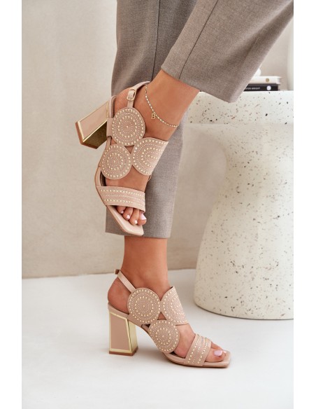 Embellished Heeled Sandals Dark Beige Delariona
