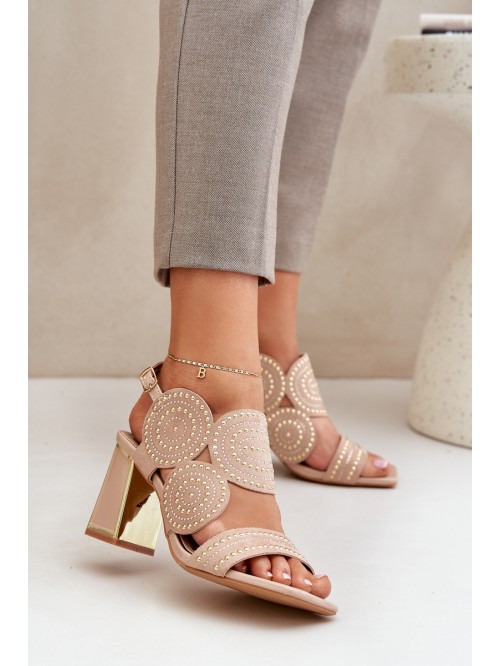 Embellished Heeled Sandals Dark Beige Delariona 2