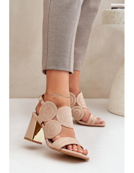 Embellished Heeled Sandals Dark Beige Delariona