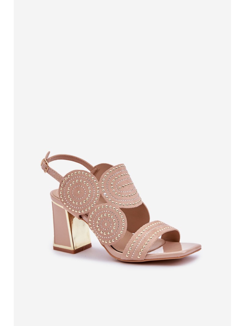 Embellished Heeled Sandals Dark Beige Delariona
