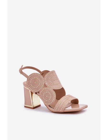Embellished Heeled Sandals Dark Beige Delariona