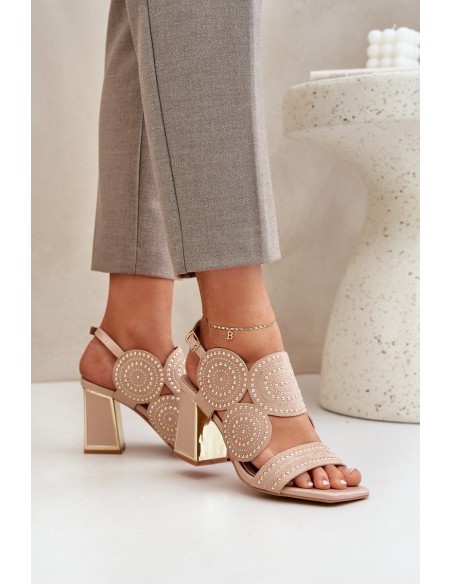 Embellished Heeled Sandals Dark Beige Delariona