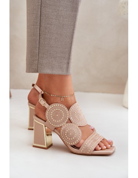 Embellished Heeled Sandals Dark Beige Delariona