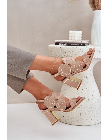 Embellished Heeled Sandals Dark Beige Delariona