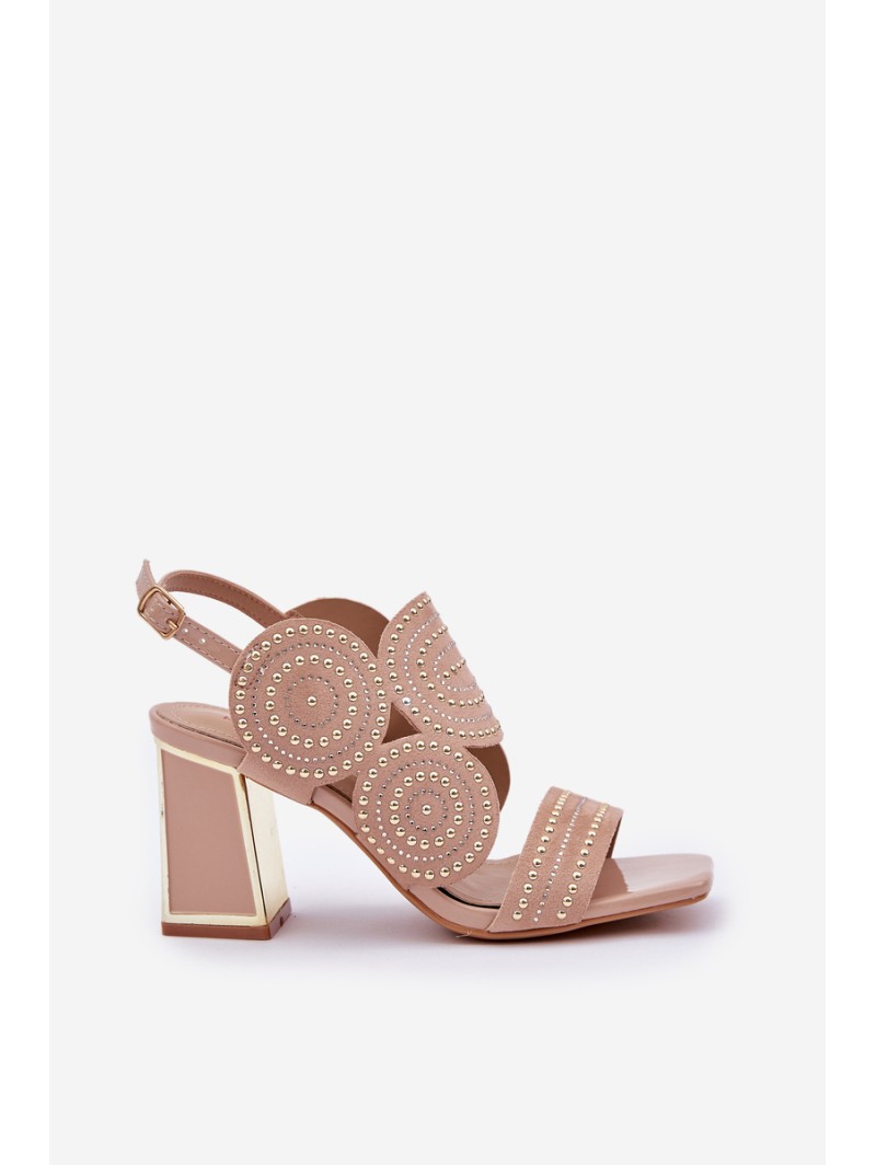 Embellished Heeled Sandals Dark Beige Delariona