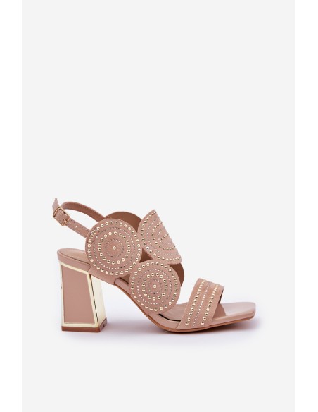 Embellished Heeled Sandals Dark Beige Delariona