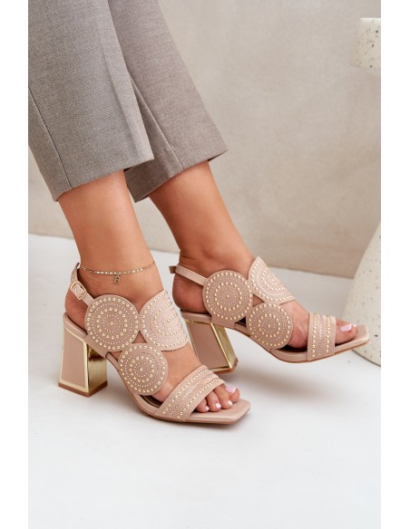 Embellished Heeled Sandals Dark Beige Delariona