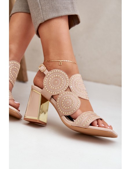 Embellished Heeled Sandals Dark Beige Delariona