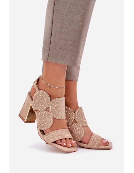 Embellished Heeled Sandals Dark Beige Delariona
