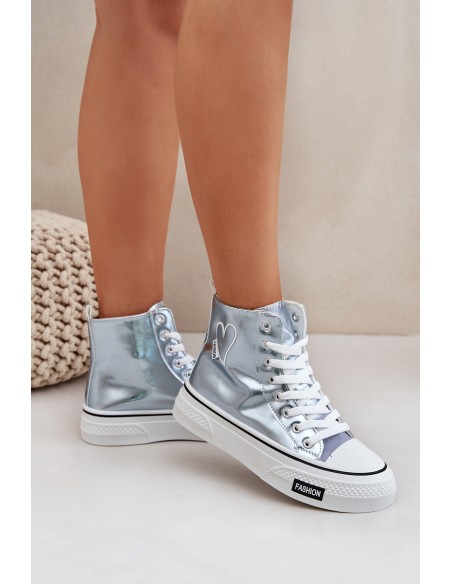 Metallic High Top Sneakers Women's With Heart Blue Sumehra