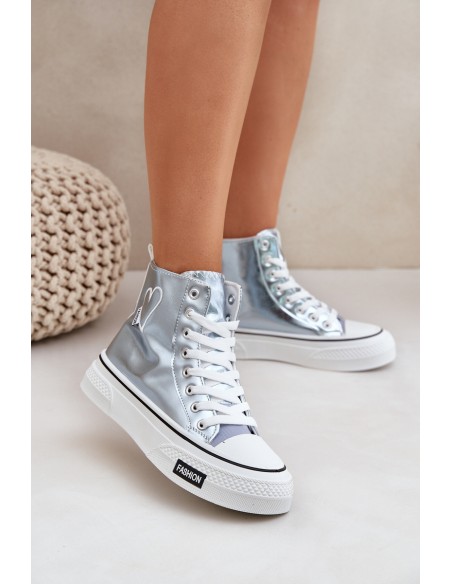 Metallic High Top Sneakers Women's With Heart Blue Sumehra