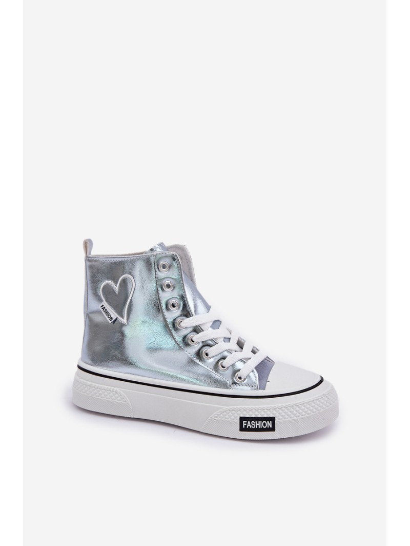 Metallic High Top Sneakers Women's With Heart Blue Sumehra