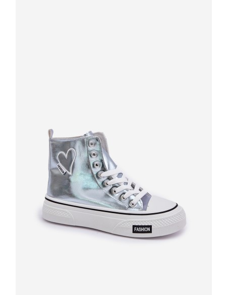 Metallic High Top Sneakers Women's With Heart Blue Sumehra