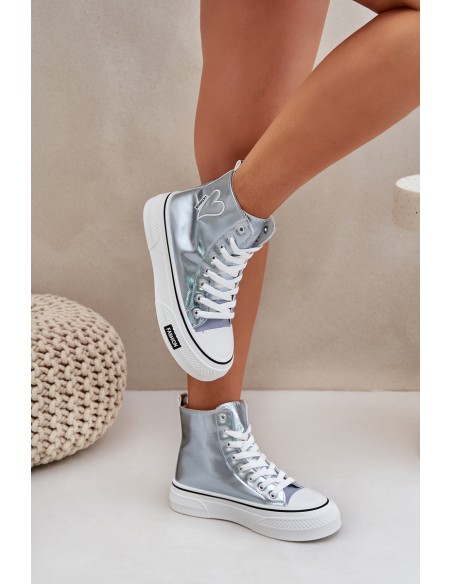 Metallic High Top Sneakers Women's With Heart Blue Sumehra