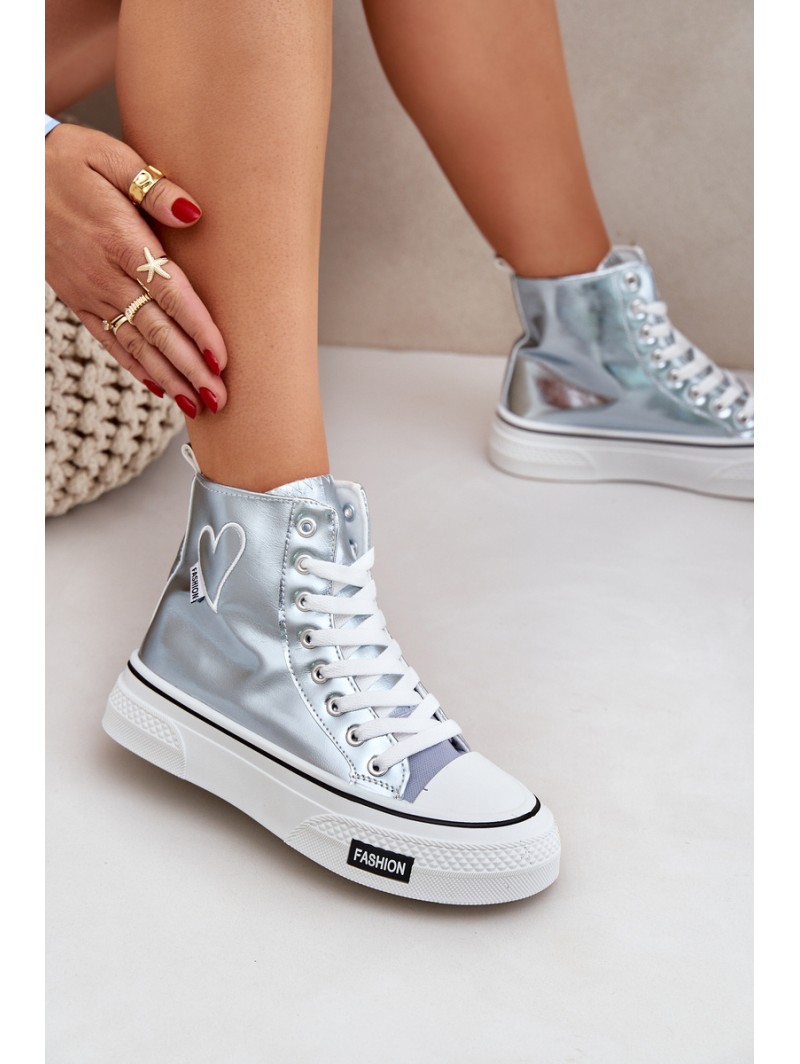 Metallic High Top Sneakers Women's With Heart Blue Sumehra