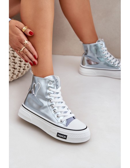 Metallic High Top Sneakers Women's With Heart Blue Sumehra
