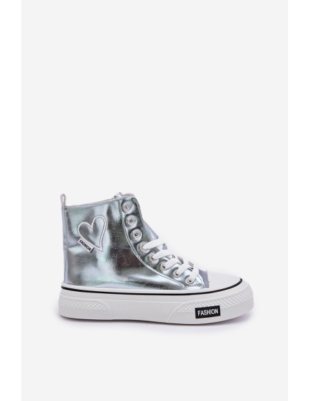 Metallic High Top Sneakers Women's With Heart Blue Sumehra