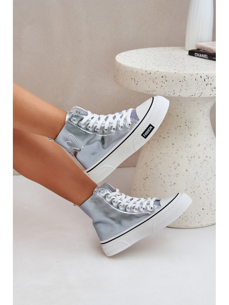 Metallic High Top Sneakers Women's With Heart Blue Sumehra