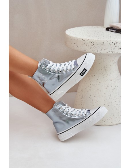Metallic High Top Sneakers Women's With Heart Blue Sumehra