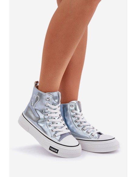 Metallic High Top Sneakers Women's With Heart Blue Sumehra