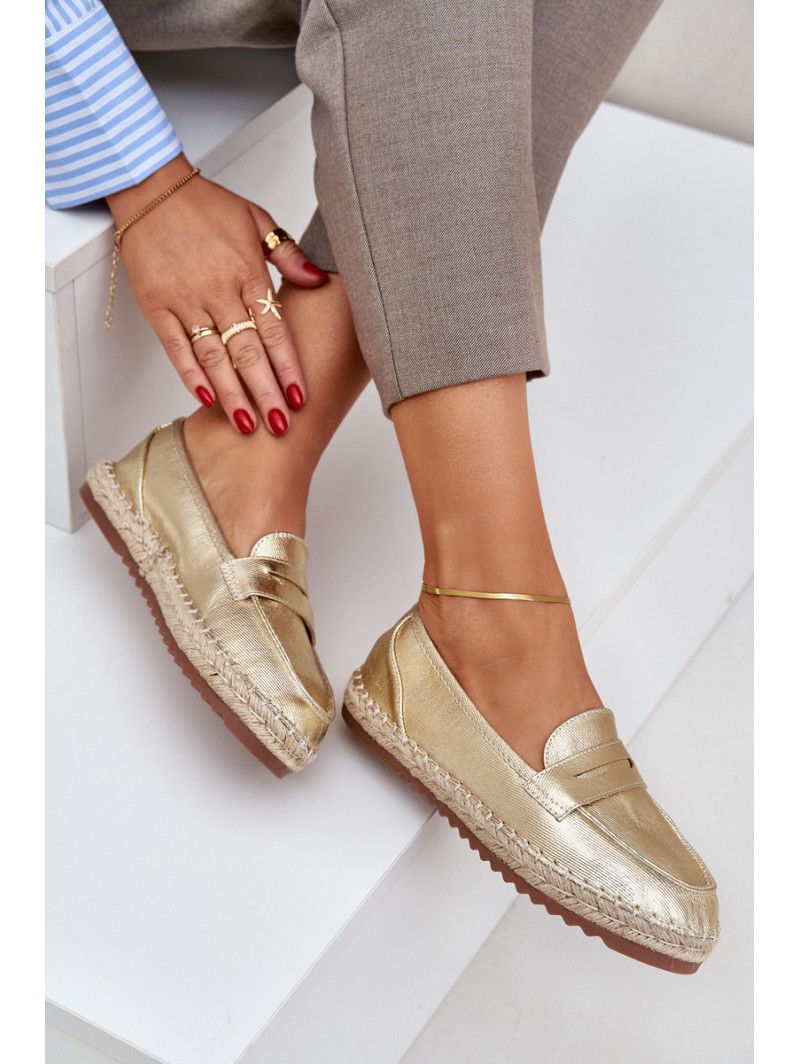 Women's espadrilles with jute weaving on flat sole golden Shilova