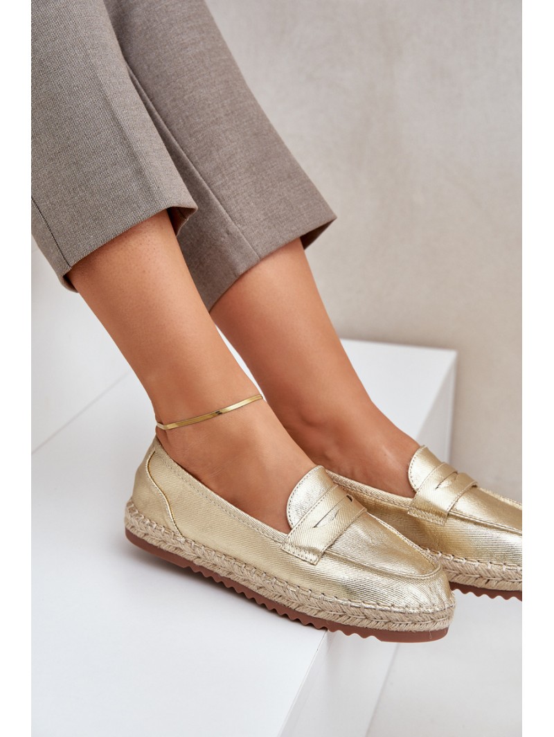 Women's espadrilles with jute weaving on flat sole golden Shilova