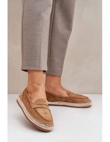 Women's Espadrilles With Jute Weaving On Flat Sole Camel Shilova