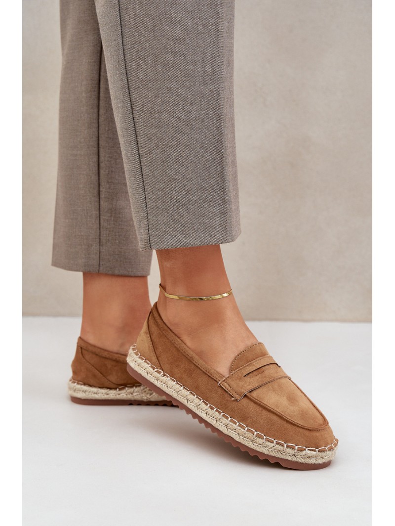 Women's Espadrilles With Jute Weaving On Flat Sole Camel Shilova